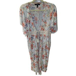 Derek Heart Short Sleeeve Floral Cover Up Kimono Size Large